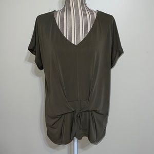 Dee Elly Army Green V Neck Tie Front Blouse Size Large
